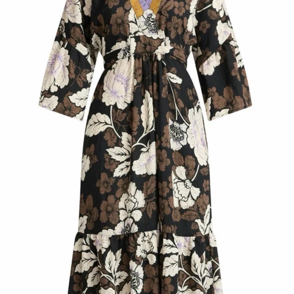 Sofia Vergara Black Floral Midi Dress Size 20 Flowy Boho Plus Size Fall Spring
